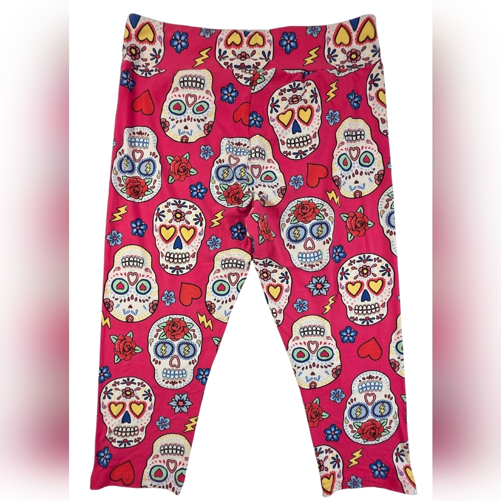 No Boundaries 2X Size 19 Pink Sugar Skull Capri Leggings 2660-A